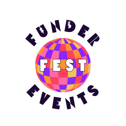 Funderfest Events logo. White text around a disco ball.