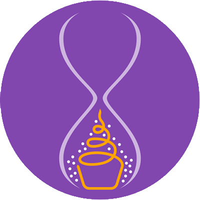 Byte Time logo. Time turner with a cupcake in the bottom half.